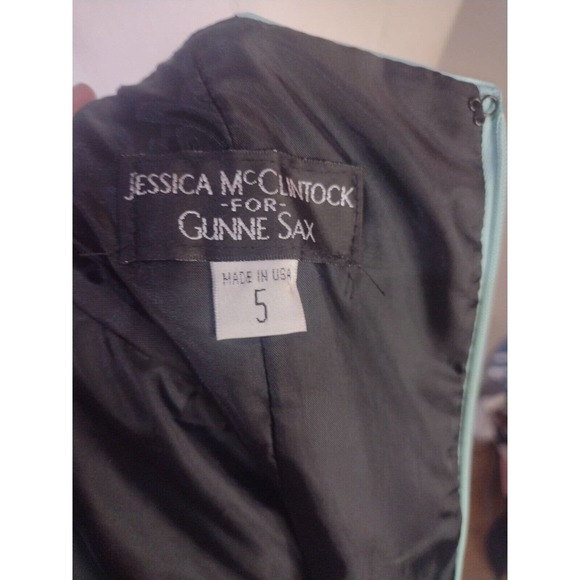 Jessica McClintock Gunne Sax Vintage Tiffany Blue Polka Dot Strapless Dress 5 - Picture 7 of 11